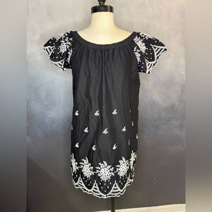 One Clothing Black Embroidered Peasant Dress - Size Medium